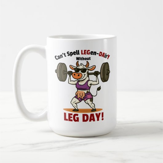 Legen-Dairy Leg Day – Funny Cow Squat Workout コーヒーマグカップ (左)
