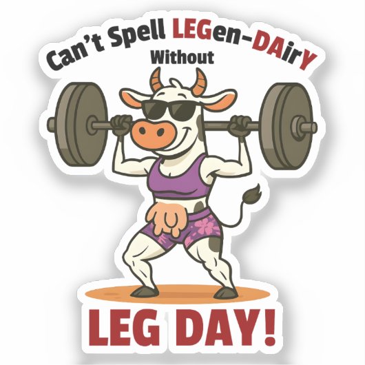 Legen-Dairy Leg Day – Funny Cow Squat Workout シール (正面)
