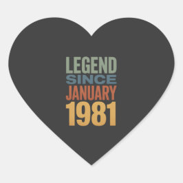 Legend Since January 1981 Retro Birthday Classic ハートシール