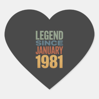 Legend Since January 1981 Retro Birthday Classic ハートシール