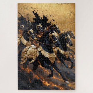 Legendary Gold Armored Horses of Fire Jigsaw Puzzl ジグソーパズル