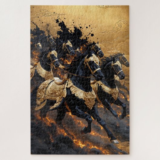 Legendary Gold Armored Horses of Fire Jigsaw Puzzl ジグソーパズル (縦)