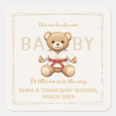 Legendary Red Belt Judo Bear – Baby Shower スクエアシール (正面)