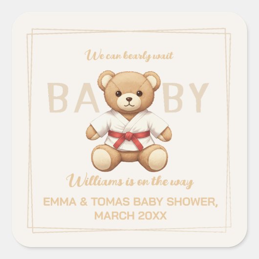 Legendary Red Belt Judo Bear – Baby Shower スクエアシール (正面)