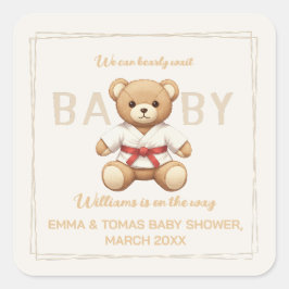 Legendary Red Belt Judo Bear – Baby Shower スクエアシール