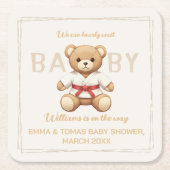 Legendary Red Belt Judo Bear – Baby Shower スクエアペーパーコースター (正面)