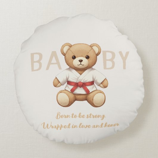 Legendary Red Belt Judo Bear – Baby Shower ラウンドクッション (裏面)