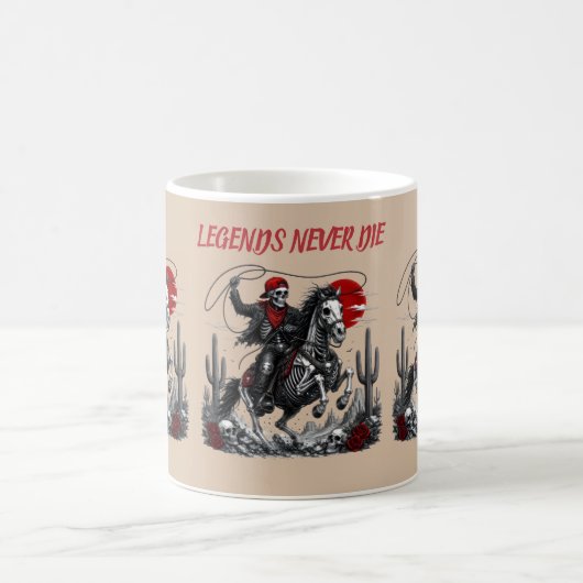 LEGENDS NEVER DIE - スケルトンカウボーイの馬乗りデザイン コーヒーマグカップ (中央)