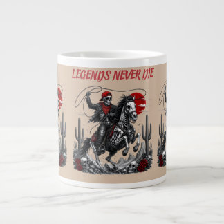 LEGENDS NEVER DIE - スケルトンカウボーイの馬乗りデザイン ジャンボコーヒーマグカップ