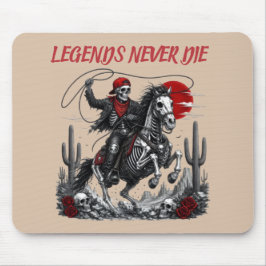 LEGENDS NEVER DIE - スケルトンカウボーイの馬乗りデザイン マウスパッド