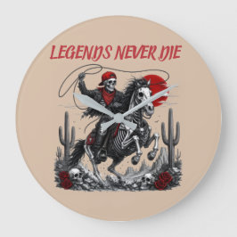 LEGENDS NEVER DIE - スケルトンカウボーイの馬乗りデザイン ラージ壁時計
