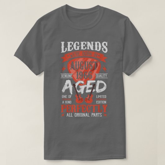 Legends Were Born in August 1966Guitar Pick Guitar Tシャツ (デザイン正面)