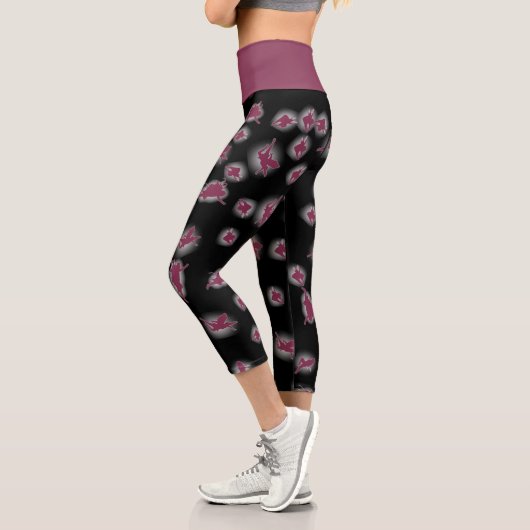 Legging Capri Taille Haute Fées Violettes et Fond  カプリレギンス (左)