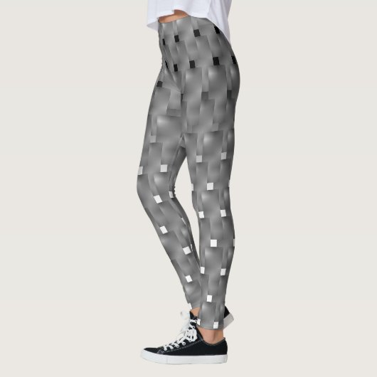 Legging cinza, retângulos, quadros branco e preto レギンス (左)
