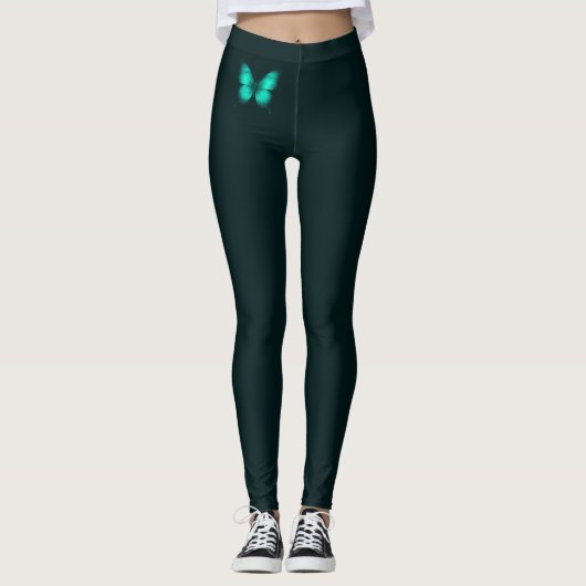 Legging COM DESIGN DE BORBOLETA VERDE TURQUESA レギンス (正面)