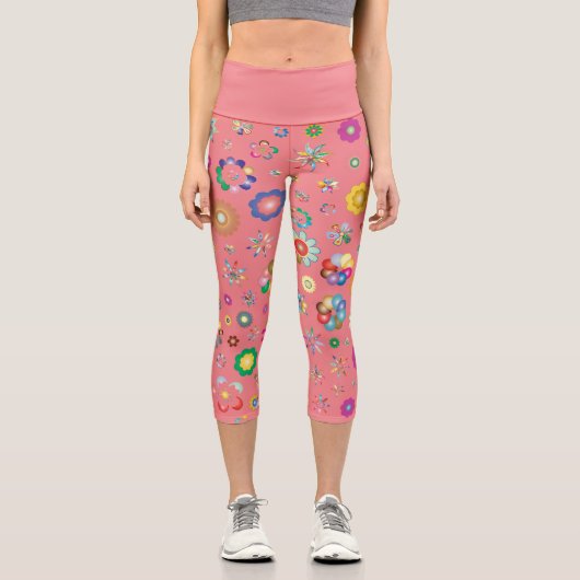 Legging court multi fleurs カプリレギンス (正面)
