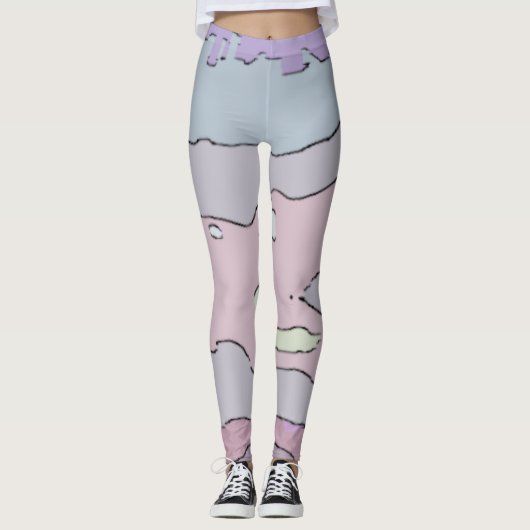 Legging Long Abstrait Violet et Rose レギンス (正面)