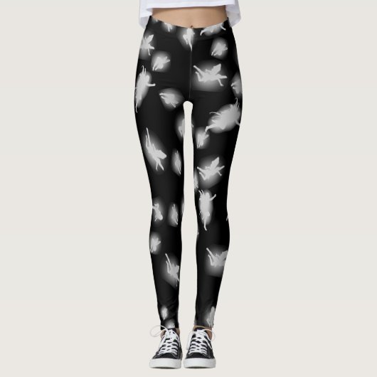 Legging Noir Fées Blanches – Design Contrasté & Si レギンス (正面)