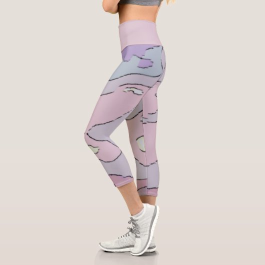 Legging Taille Haute Abstrait Violet et Rose カプリレギンス (左)