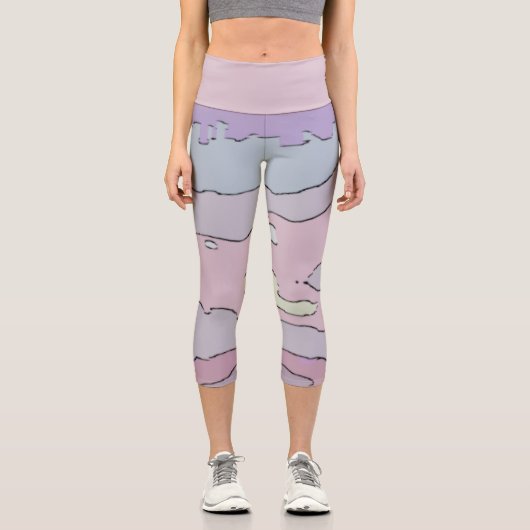 Legging Taille Haute Abstrait Violet et Rose カプリレギンス (正面)