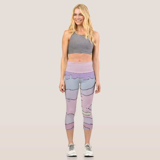 Legging Taille Haute Abstrait Violet et Rose カプリレギンス (正面)
