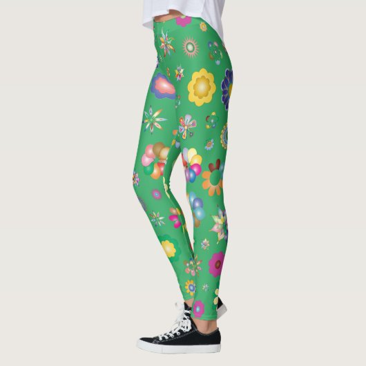 Legging vert Multi fleurs レギンス (左)