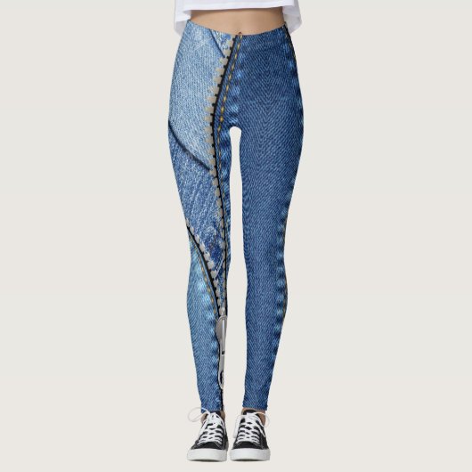 Leggings azul jean con texturas diferentes レギンス (正面)
