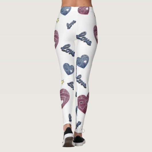 Leggings blanco con corazones de azul jeans レギンス (裏面)