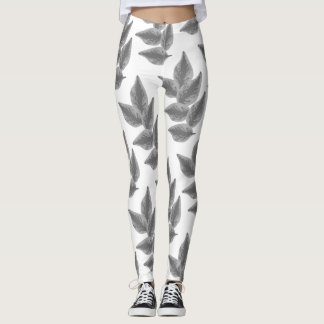 Leggings blancos con hojas de plantas color gris レギンス