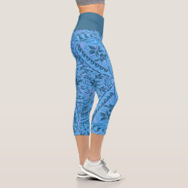 Leggings Capri taille haute/Tribal/Bleu pétrole カプリレギンス