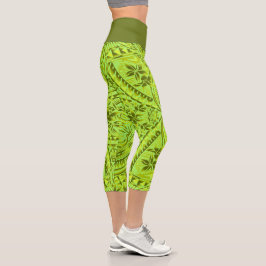 Leggings Capri taille haute/Tribal/Vert Pomme カプリレギンス