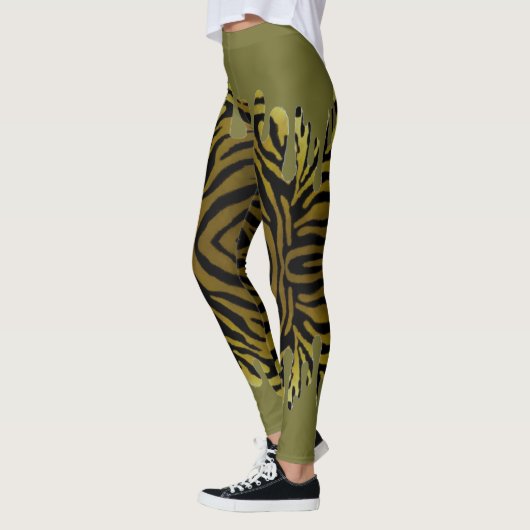 Leggings de tigre con color verde oliva derramado レギンス (左)