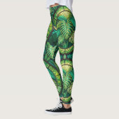 Leggings featuring a vibrant green tropical leaf  レギンス (左)