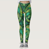 Leggings featuring a vibrant green tropical leaf  レギンス (正面)