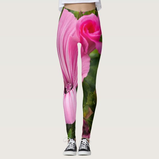 Leggings fleur rose avec la rosée du matin レギンス (正面)