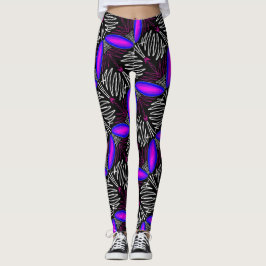 Leggings Jimette Design blanc et fuchsia sur noir レギンス