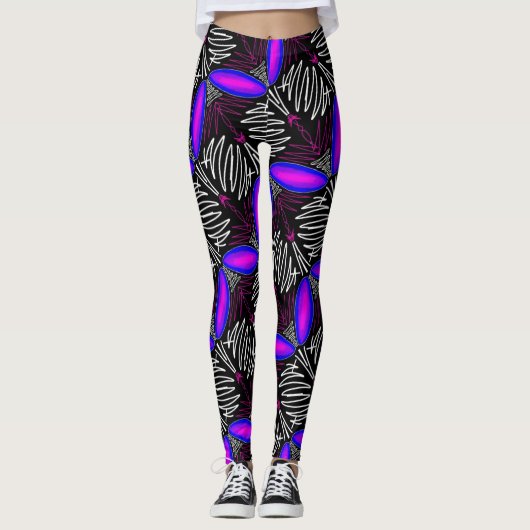 Leggings Jimette Design blanc et fuchsia sur noir レギンス (正面)