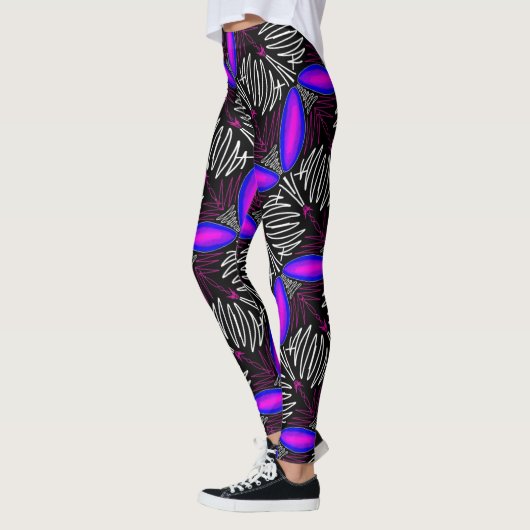 Leggings Jimette Design blanc et fuchsia sur noir レギンス (左)