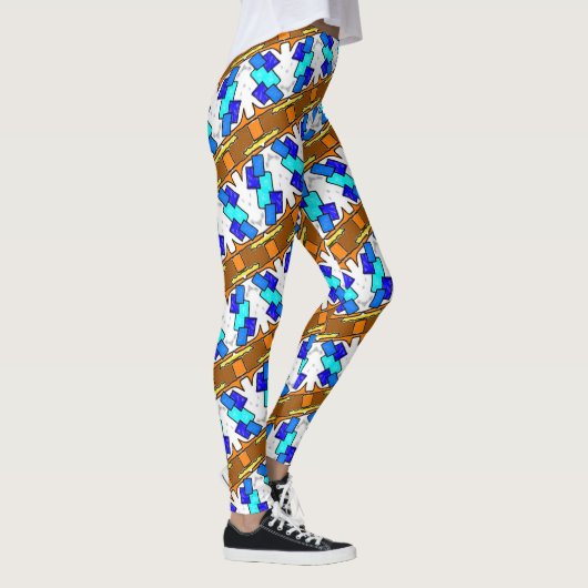 Leggings Jimette Design bleu et brun sur blanc レギンス (右)