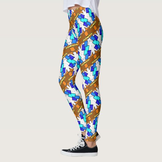 Leggings Jimette Design bleu et brun sur blanc レギンス (左)