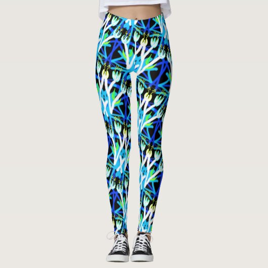 Leggings Jimette Design fleurs bleues et blanches レギンス (正面)