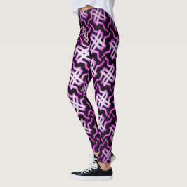Leggings Jimette Design fuchsia blanc sur noir レギンス