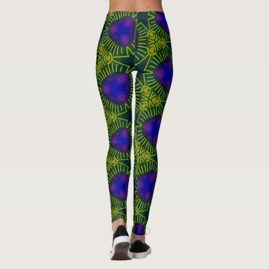Leggings Jimette Design mauve jaune sur noir レギンス (裏面)