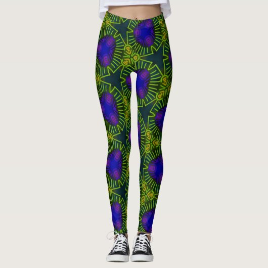 Leggings Jimette Design mauve jaune sur noir レギンス (正面)
