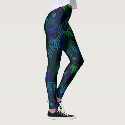 Leggings Jimette Design vert bleu mauve sur noir レギンス (右)