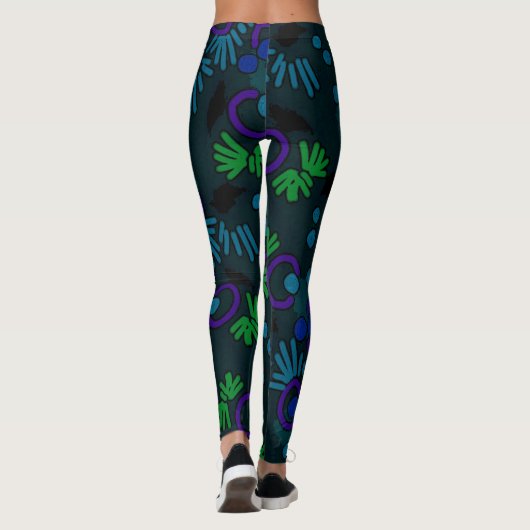 Leggings Jimette Design vert bleu mauve sur noir レギンス (裏面)