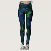 Leggings Jimette Design vert bleu mauve sur noir レギンス (正面)