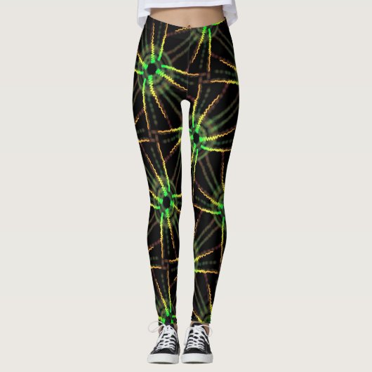 Leggings Jimette Design vert et jaune sur noir レギンス (正面)