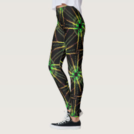 Leggings Jimette Design vert et jaune sur noir レギンス
