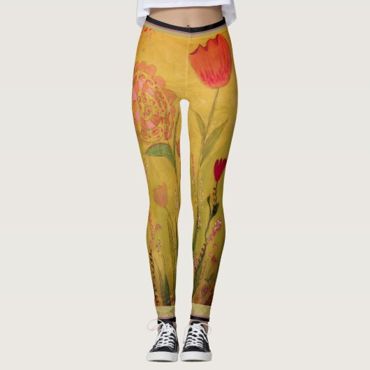 Leggings - Mixed Media Flowers レギンス (正面)